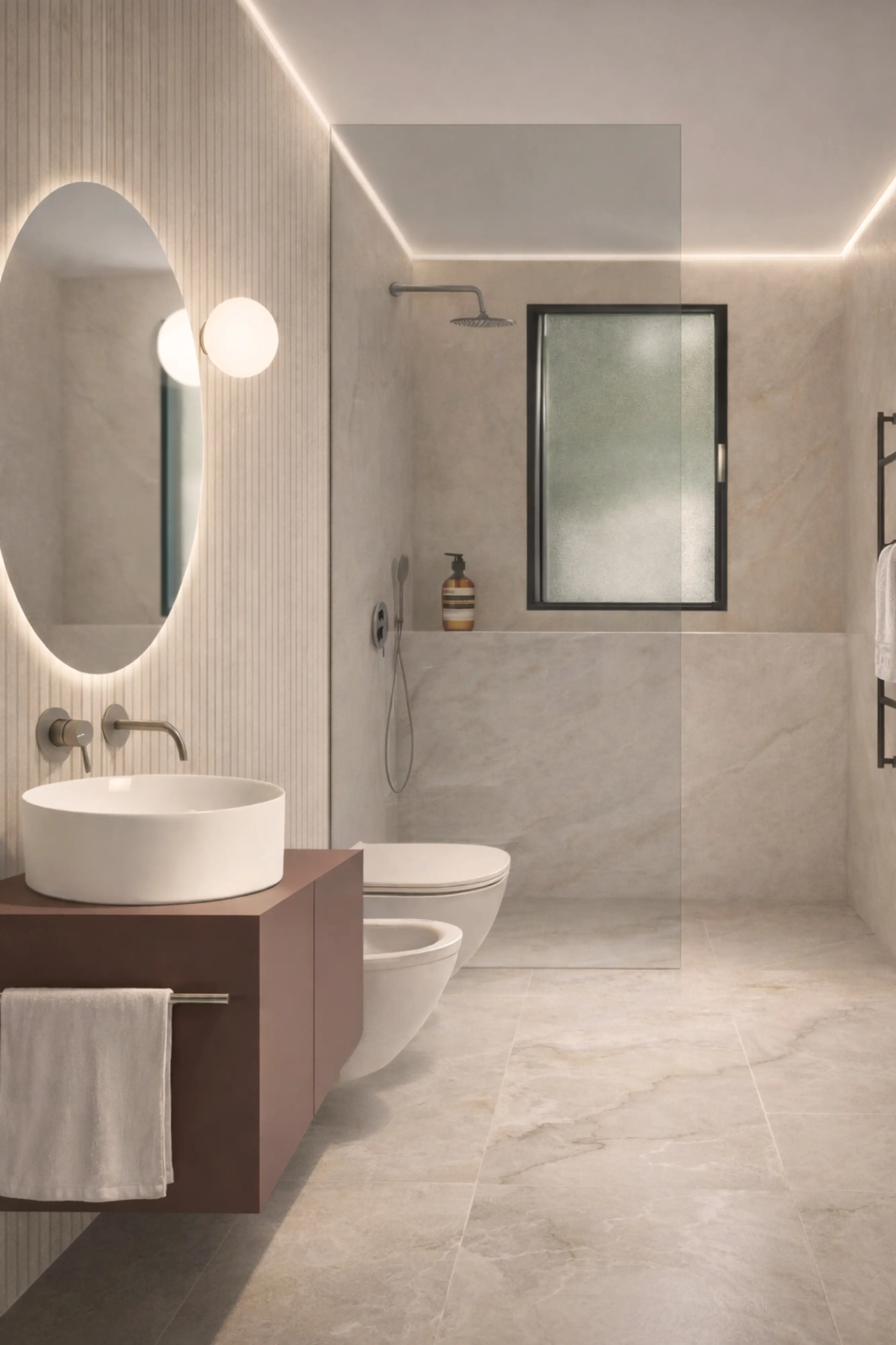 Render di un bagno contemporaneo