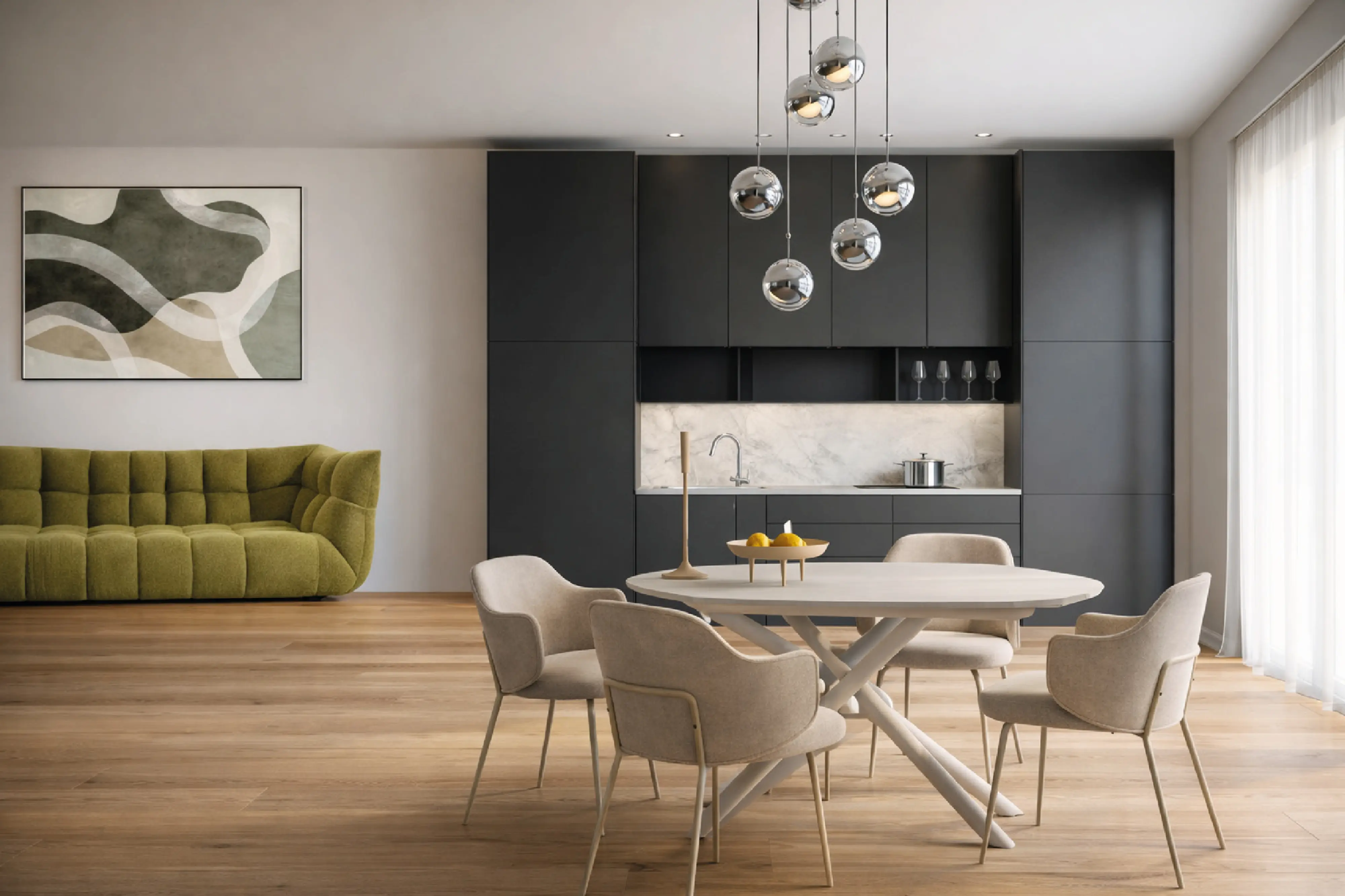 Render indicativo di un trilocale Ninfeo Palace
