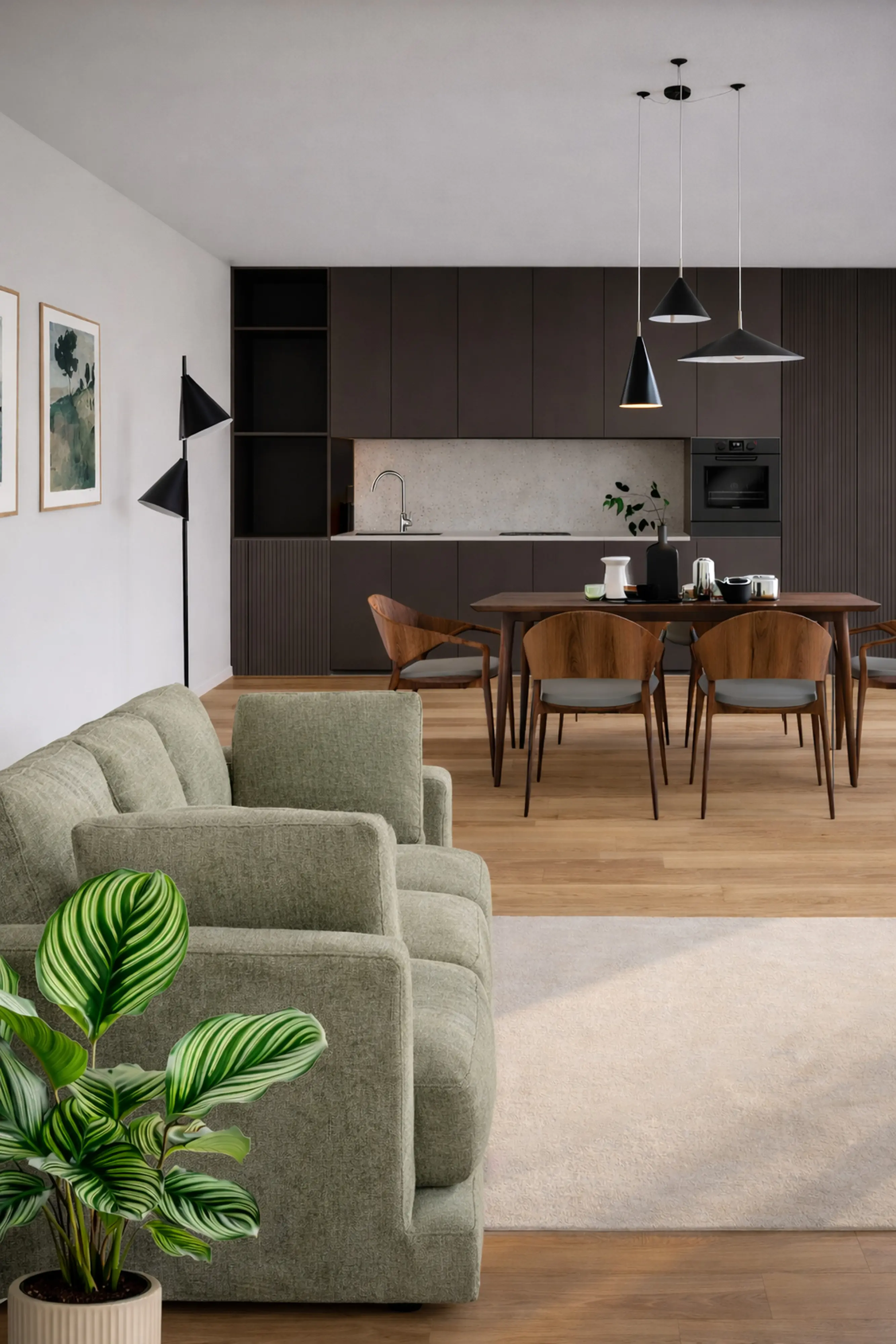 Render di un living contemporaneo