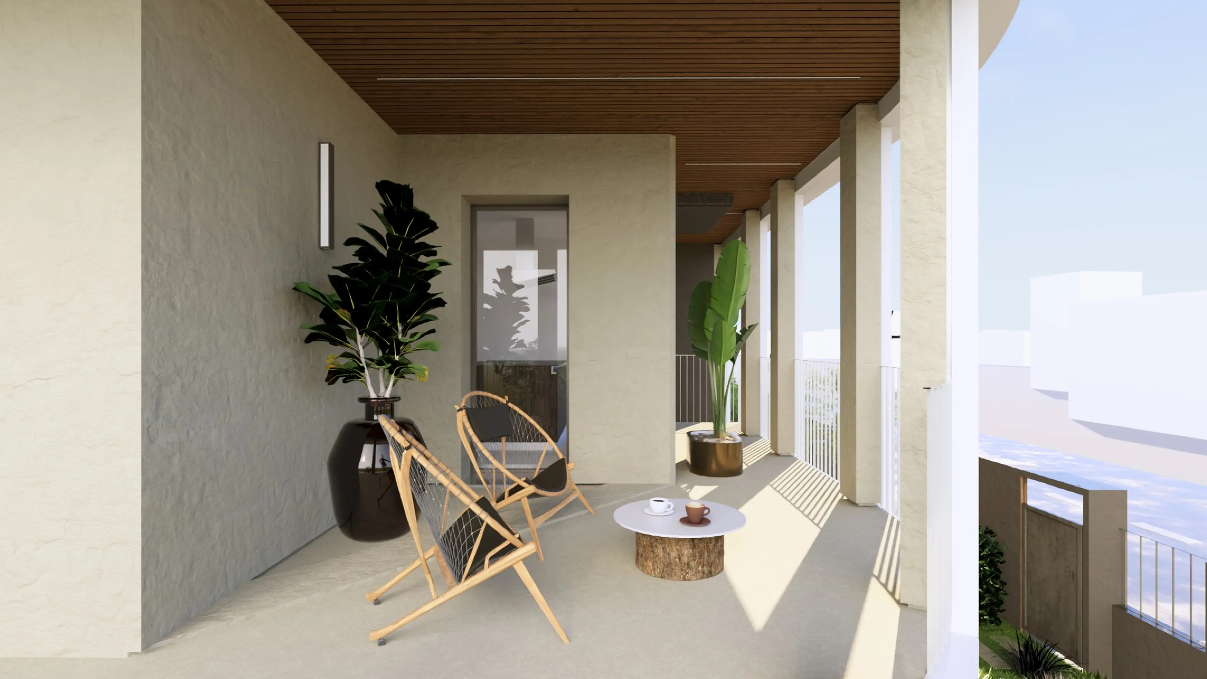 Render di una loggia luminosa di Ninfeo Palace